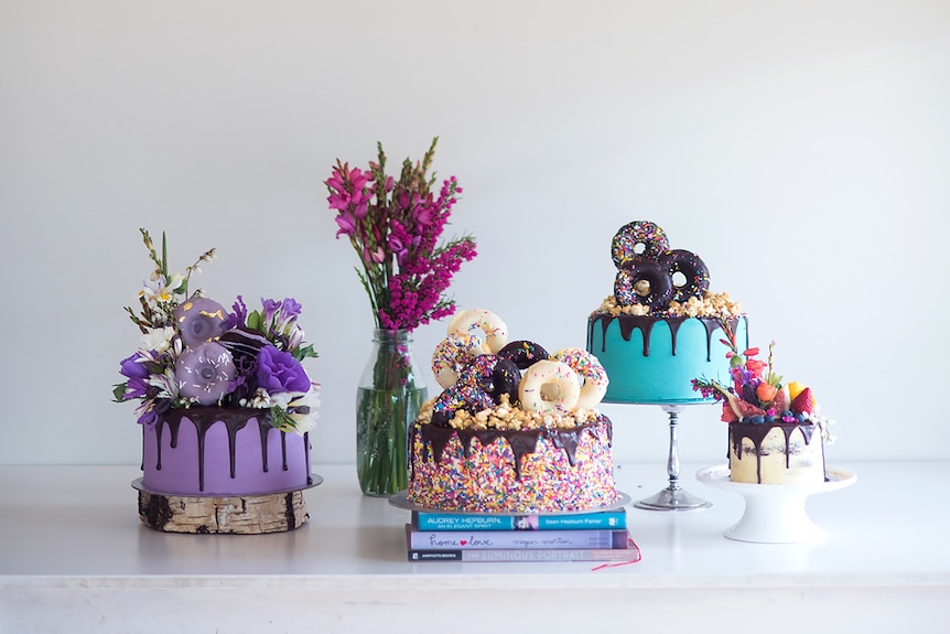 Four cakes on a white background