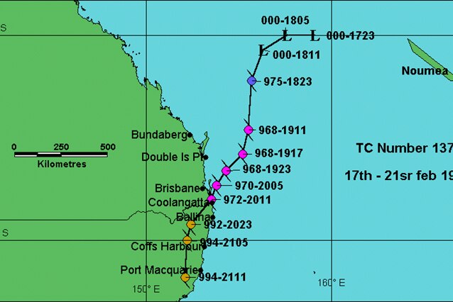Great Gold Coast Cyclone of 1954 weather tracking map