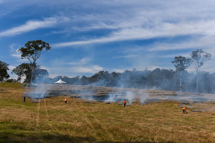 A cultural burn on grassland.