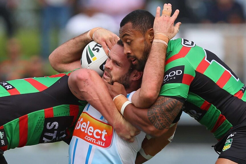 Myles takes on the Rabbitohs defence