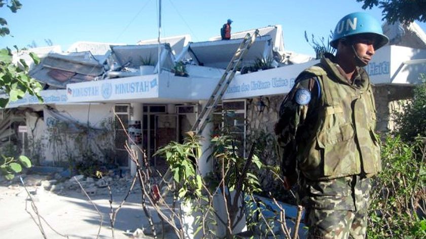 The United Nations Stabilization Mission building (MINUSTAH) in Port-au-Prince, Haiti, lies in ruins