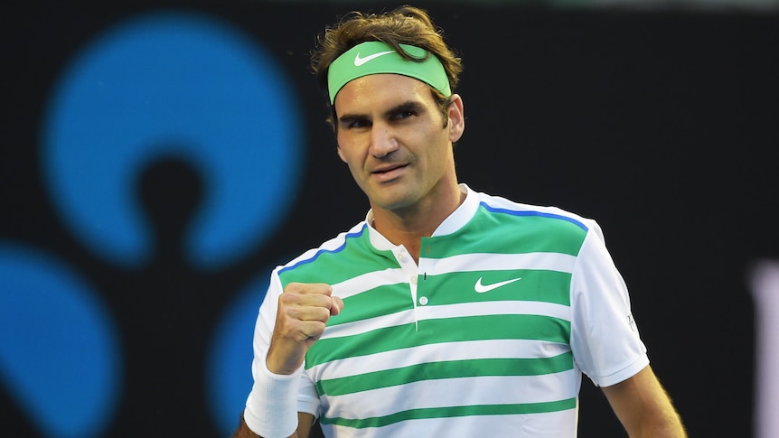 Roger Federer celebrates point at Australian Open