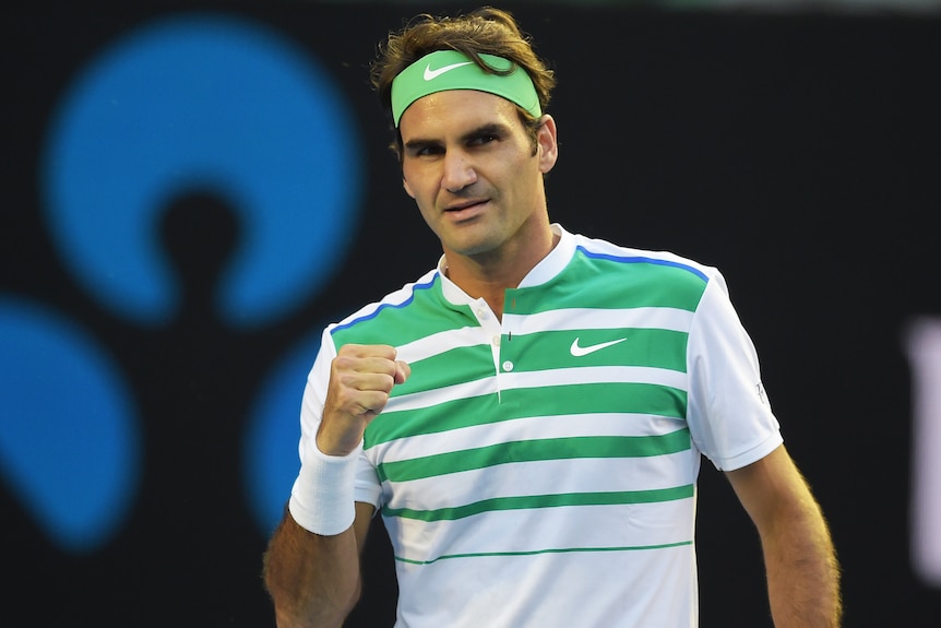 Roger Federer celebrates point at Australian Open