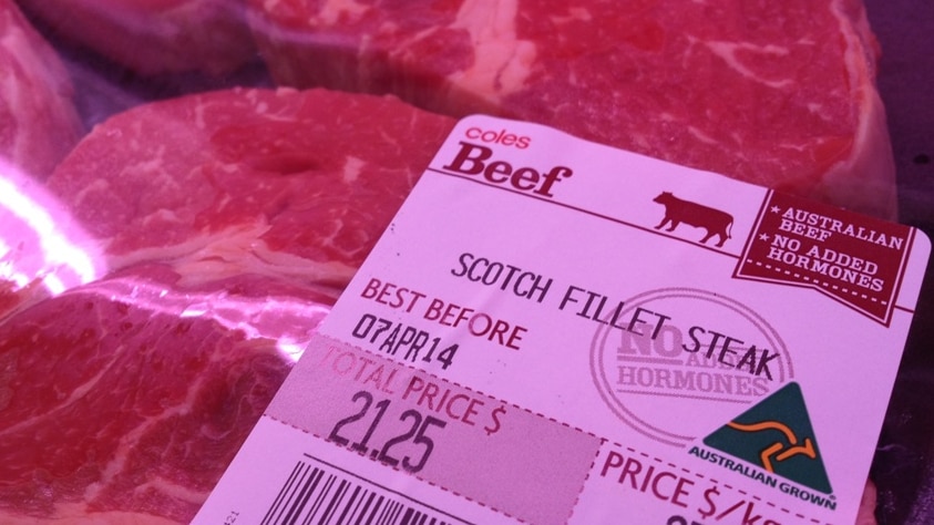 A tray of Coles-branded beef.