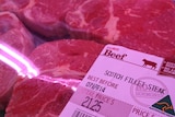 A tray of Coles-branded beef.