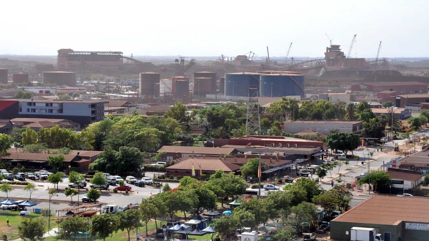 Port Hedland CBD showing mines and port in background