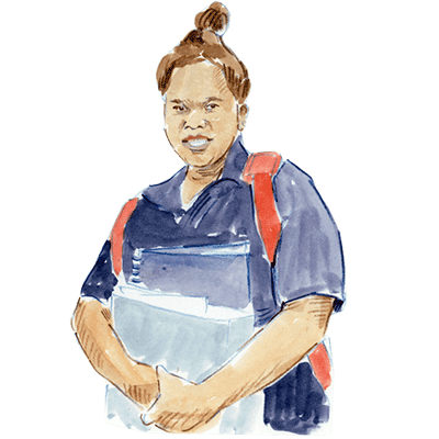 An illustration shows an Indigenous Australian secondary school student.