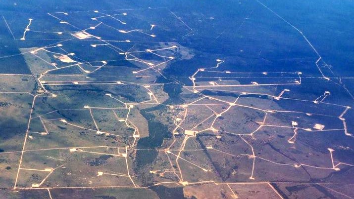 Coal seam gas wells in an area south of Chinchilla in southern Queensland in 2010.