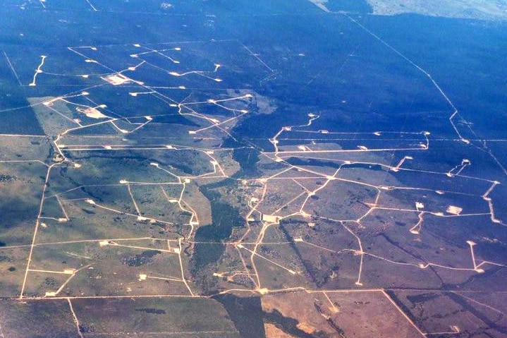 Aerial photo of coal seam gas wells in southern Queensland