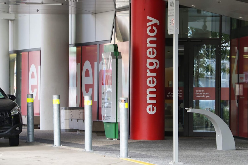 Red emergency signage and entrance of the Queensland Children's Hospital at South Brisbane.