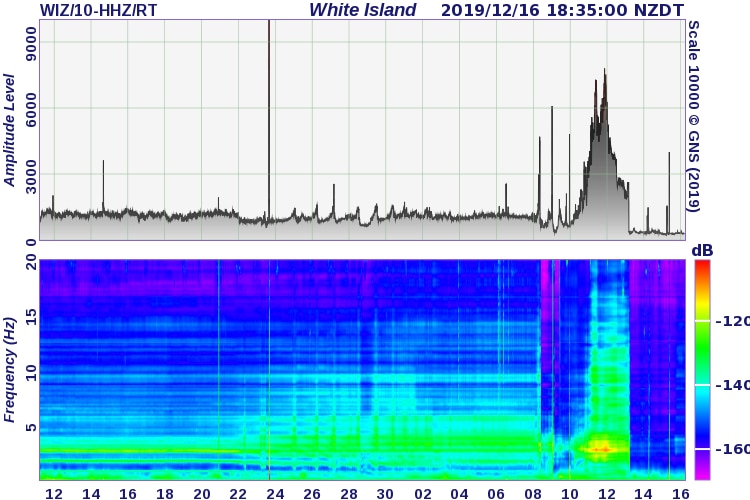 A seismic and Real Time Seismic Amplitude chart of the Whakaari/White Island volcano