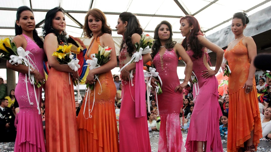 The pageant contestants line up for the finale of the pageant.