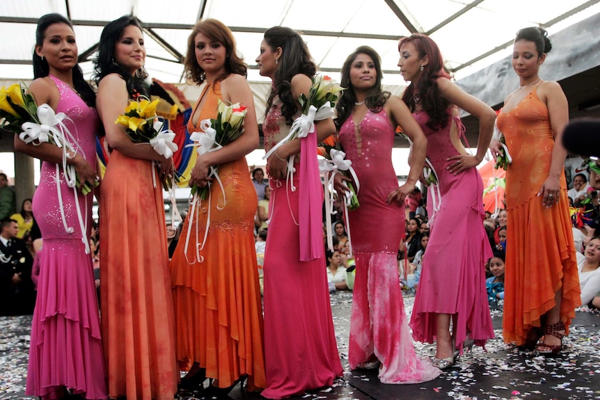 The pageant contestants line up for the finale of the pageant.