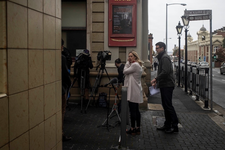 Rebecca White and Bastian Seidel in a Hobart street.