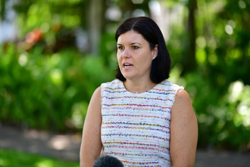 NT Major Events Minister Natasha Fyles speaks at a press conference. 