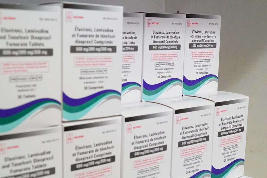 Boxes of medication with French writing on the front
