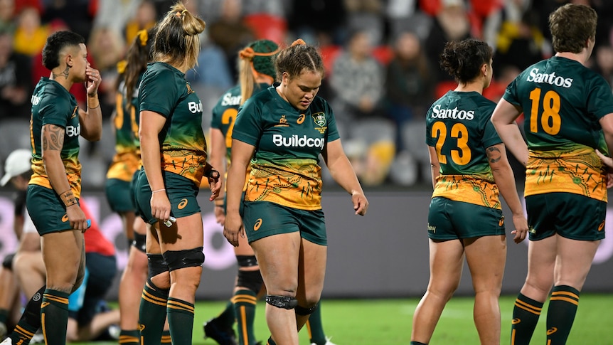 A group of Wallaroos players during a Test against New Zealand.