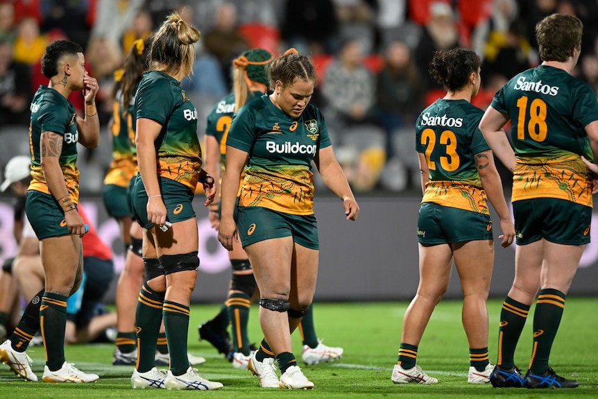 A group of Wallaroos players during a Test against New Zealand.