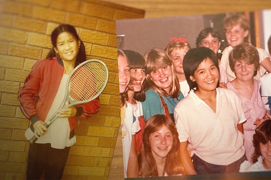 Montage of Kylie Kwong as a child surrounded by friends