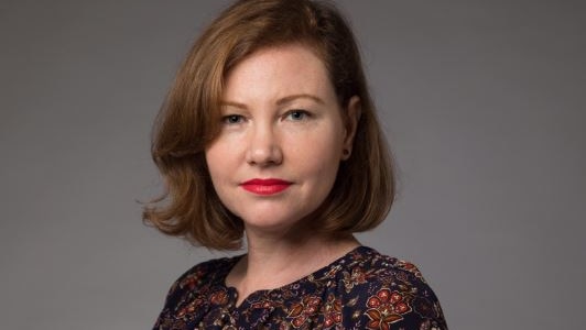 A portrait of a woman with red lipstick