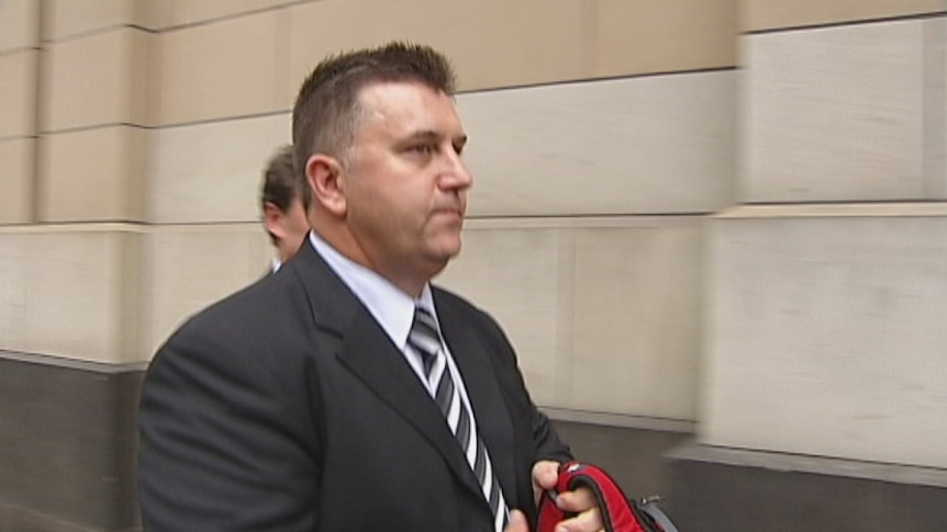 retired Sergeant Sean Raab leaving Melbourne magistrates on March 18, 2015
