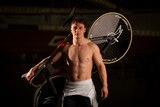 Australian cyclist Matthew Richardson prepares for training at the Adelaide Superdrome ahead of the Paris Olympics