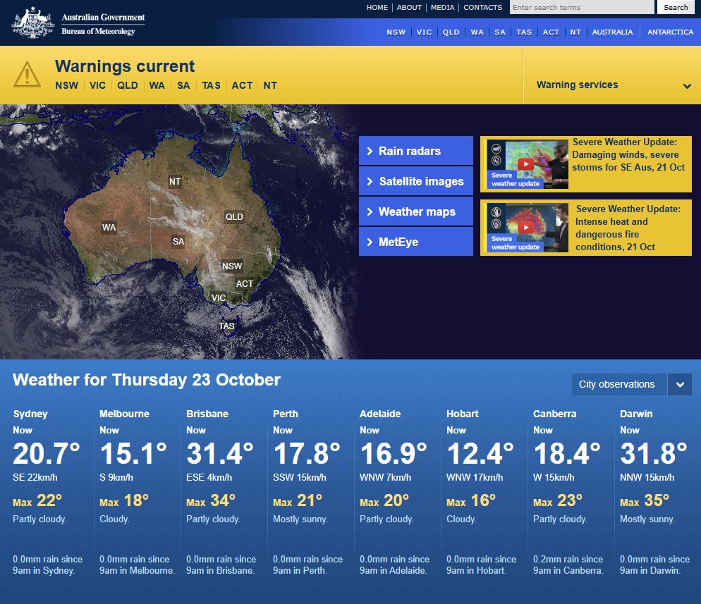 Old Bureau of Meteorology website