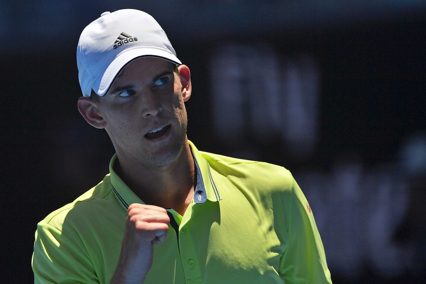 Dominic Thiem pumps his left fist after beating Denis Kudla in the second round of the Australian Open.