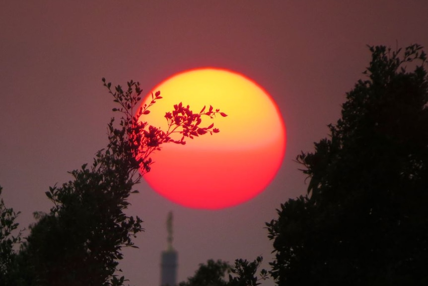 A an orange and yellow sunrise over Brisbane.