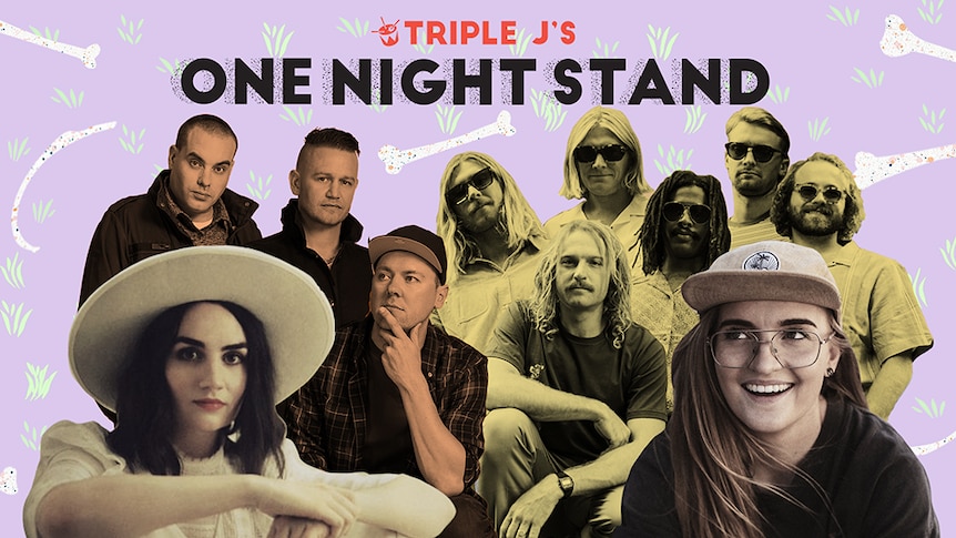 A collage of the One Night Stand 2019 line-up: Hilltop Hoods, Meg Mac, Ocean Alley, G Flip