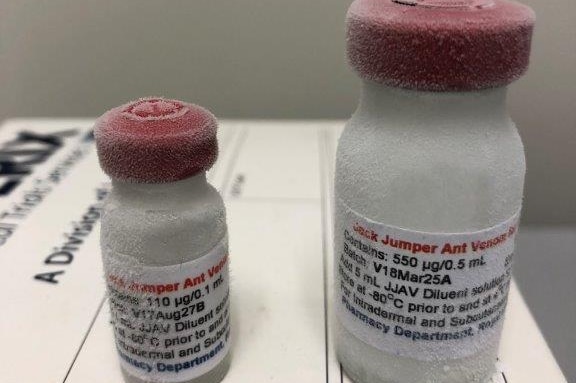 Picture of two vials labelled jack jumper venom.