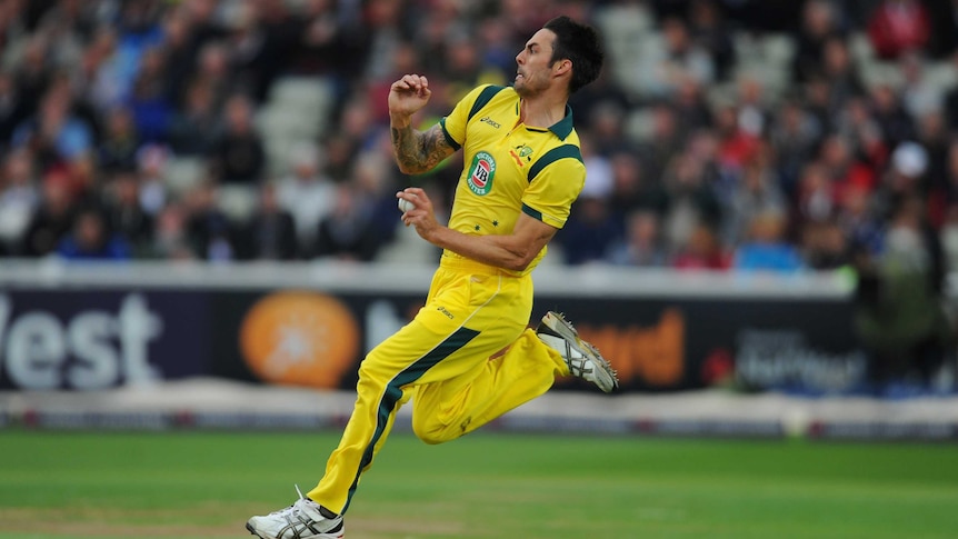 Australian bowler Mitchell Johnson in action against England at Edgbaston on September 11, 2013.