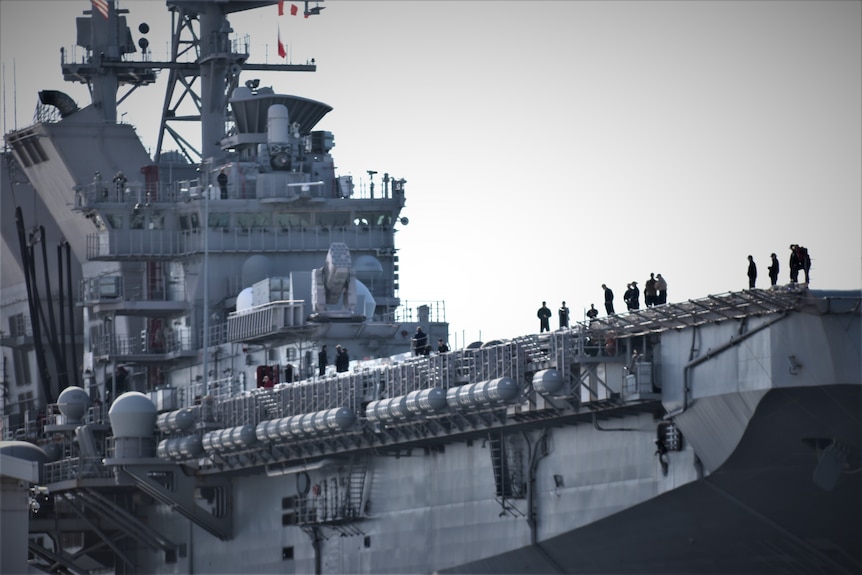 Close-up view of US warship.
