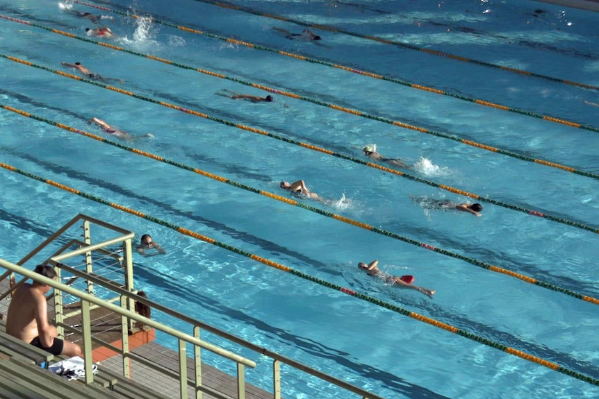 People swim laps at North Sydney Olympic Pool.