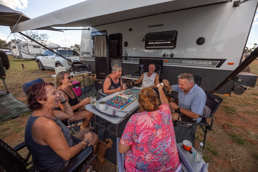 A group of travellers in the campground at Charlotte Plains in south west Queensland.