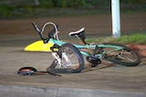 A damaged bicycle.