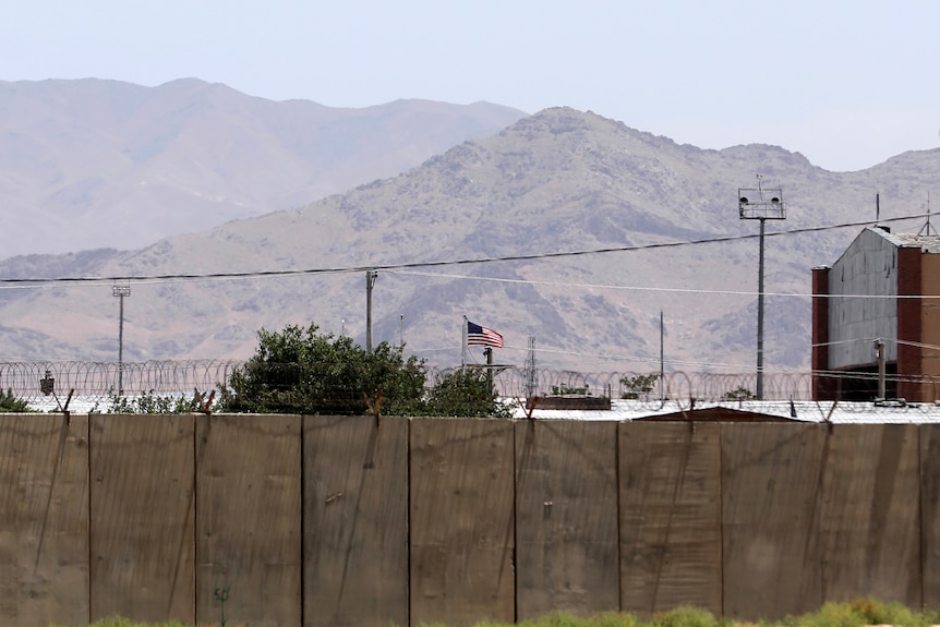 The flag of the United States flies over Bagram air base