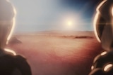 An artist's impression of people arriving on Mars from SpaceX's interplanetary transport system.