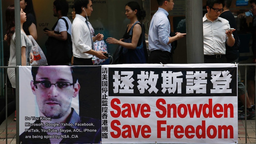 Poster of Edward Snowden in Hong Kong