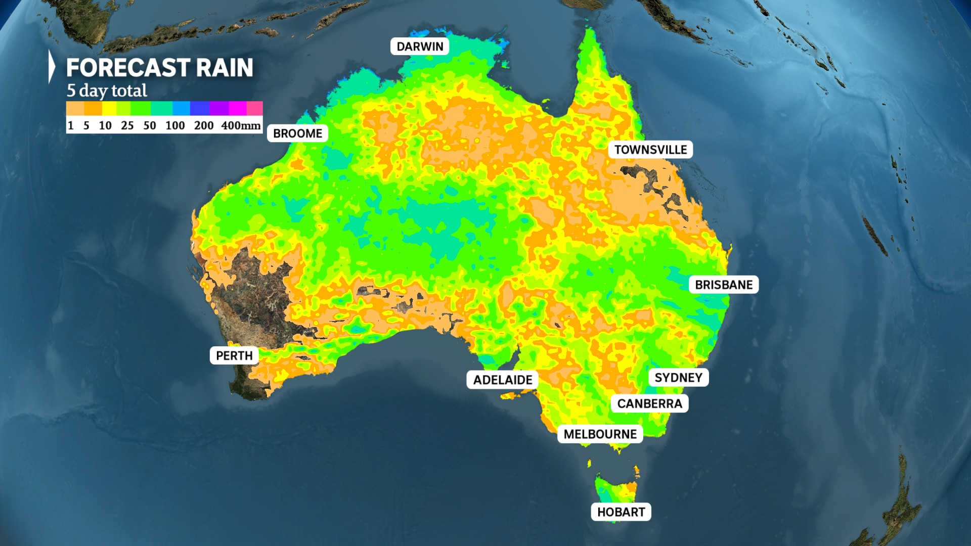 a weather map of australia showing rain forecast 