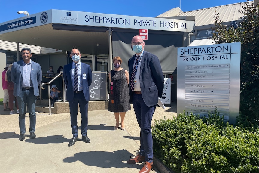 Four people stand out the front of Shepparton Private Hospital