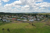 An aerial shot of a small town.