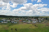An aerial shot of a small town.