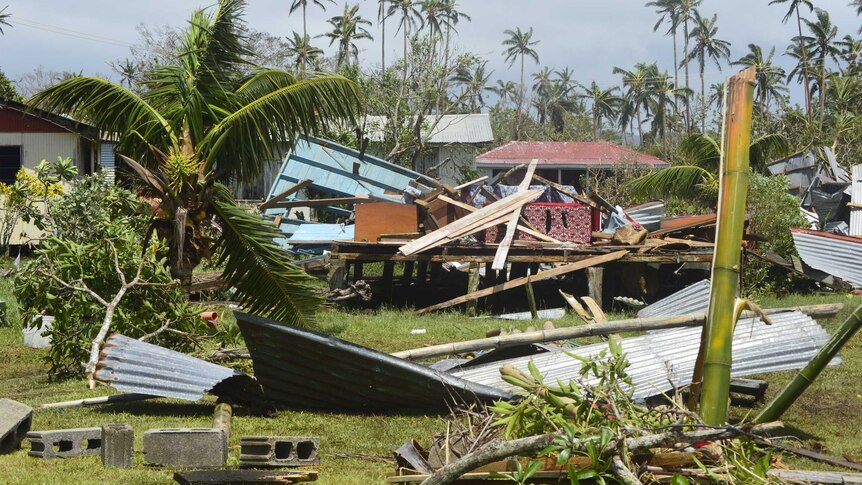 Homes destroyed by Tropical Cyclone Winston in Fiji.