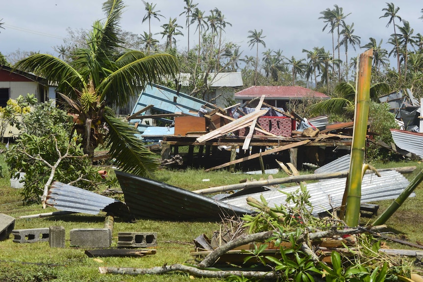 Homes destroyed by Tropical Cyclone Winston in Fiji.