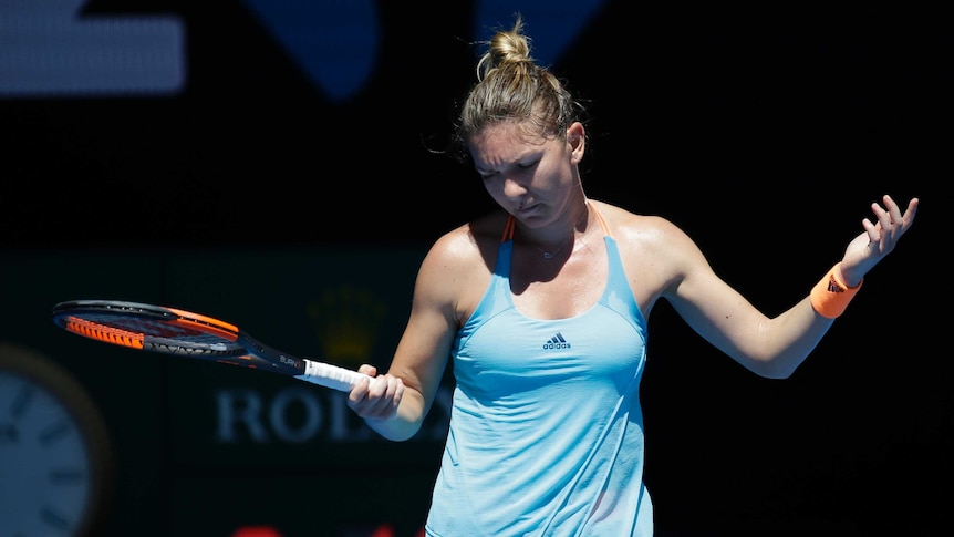 Simona Halep looks disgruntled during Australian Open