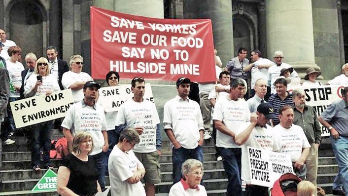 Opponents of the planned Hillside mine outside Parliament.