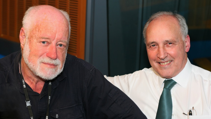 Phillip Adams and a smiling Paul Keating in the RN studio 