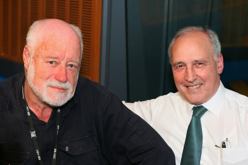 Phillip Adams and a smiling Paul Keating in the RN studio 