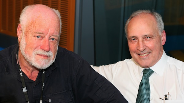 Phillip Adams and a smiling Paul Keating in the RN studio